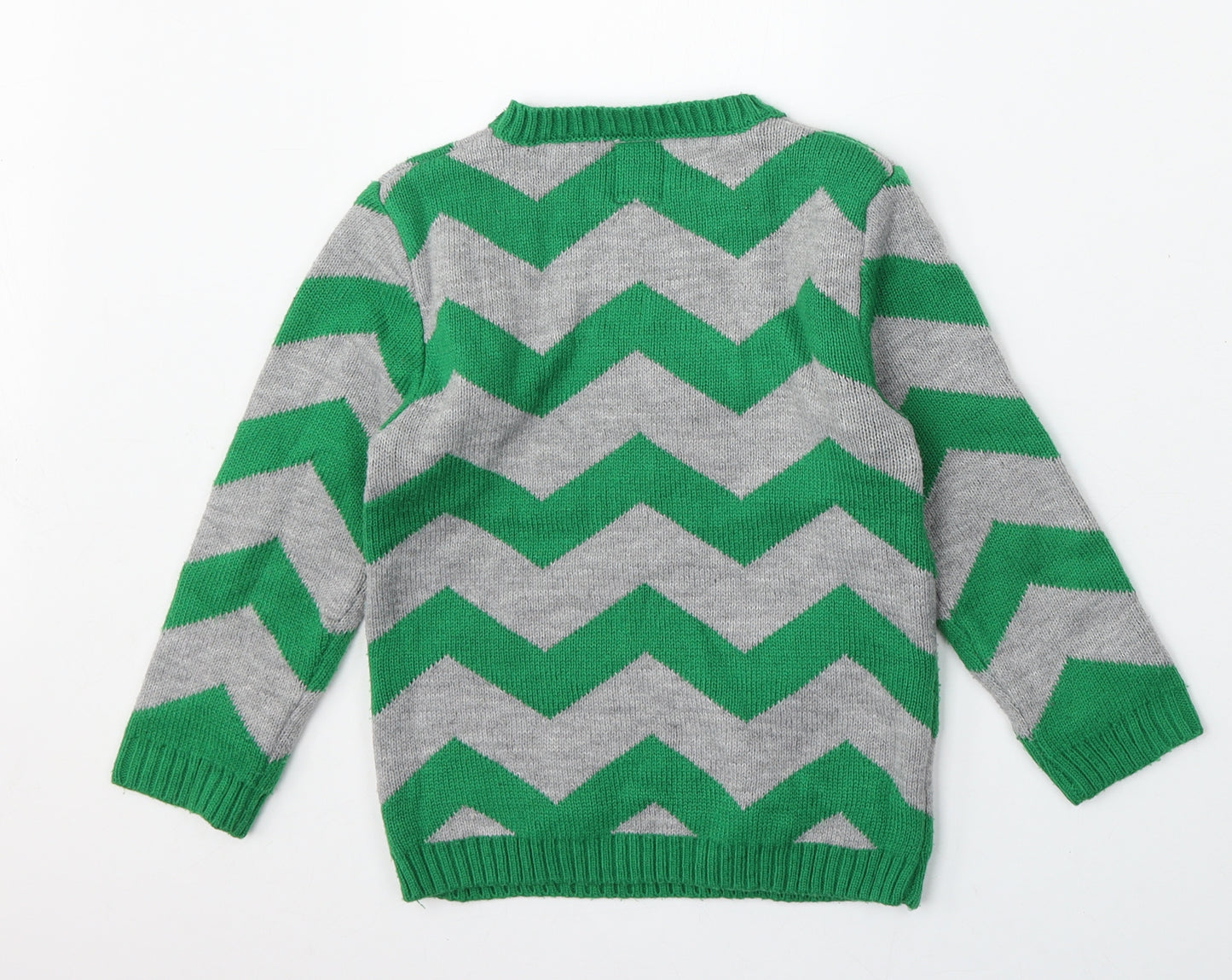 George Boys Green Round Neck Geometric Acrylic Pullover Jumper Size 5-6 Years   - Christmas