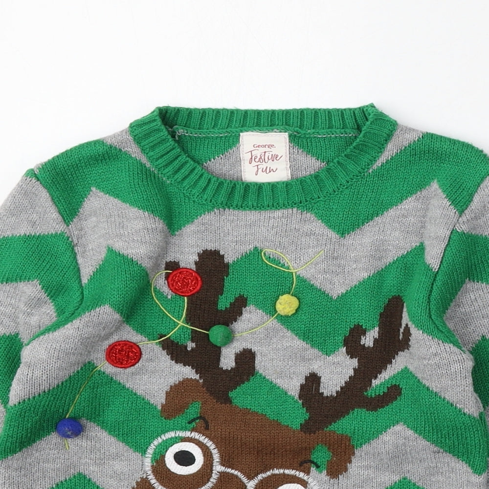 George Boys Green Round Neck Geometric Acrylic Pullover Jumper Size 5-6 Years   - Christmas