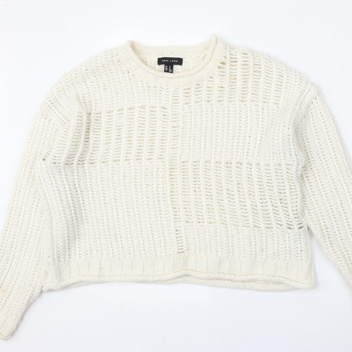 New Look Womens Beige Round Neck  Acrylic Pullover Jumper Size M