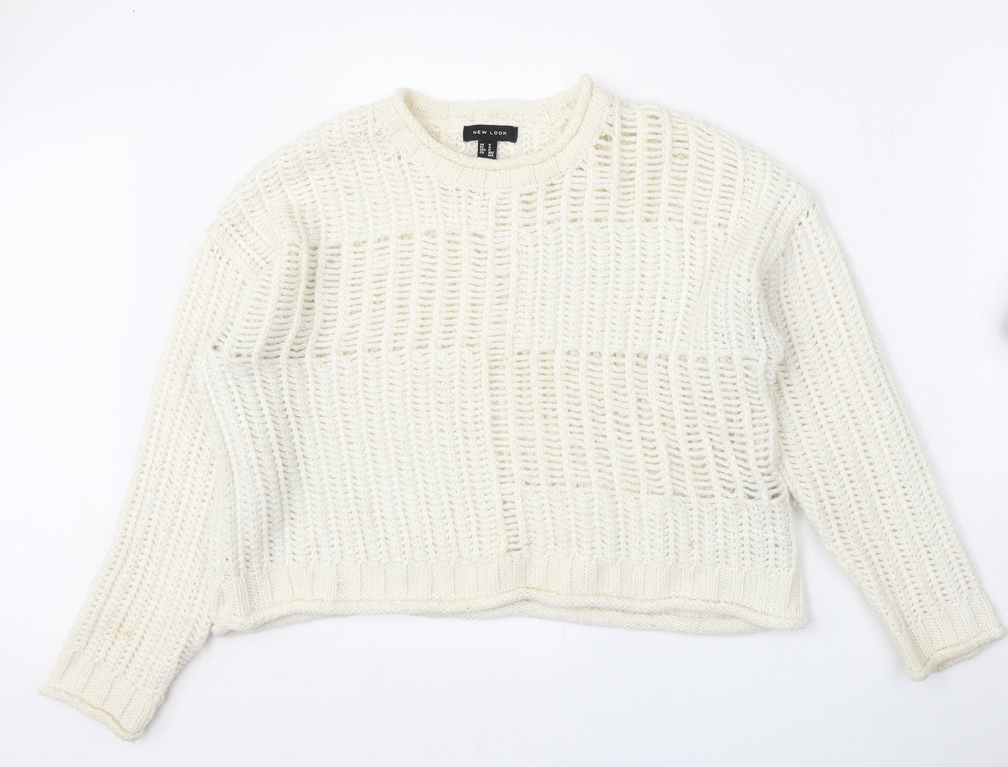 New Look Womens Beige Round Neck  Acrylic Pullover Jumper Size M