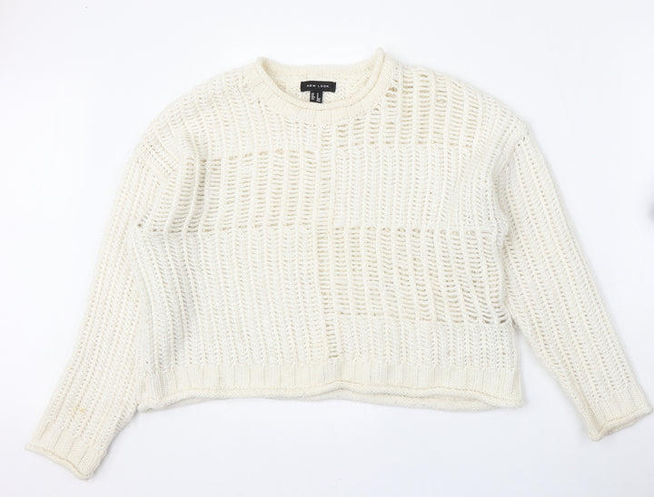 New Look Womens Beige Round Neck  Acrylic Pullover Jumper Size M