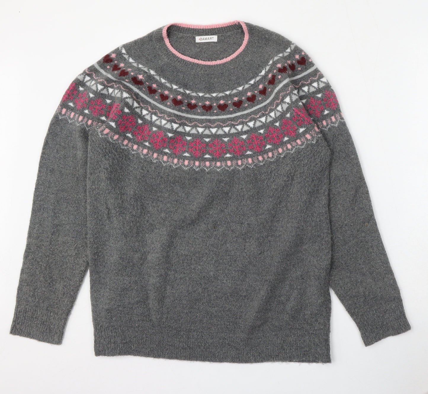 Damart Womens Grey Round Neck Geometric Acrylic Pullover Jumper Size M