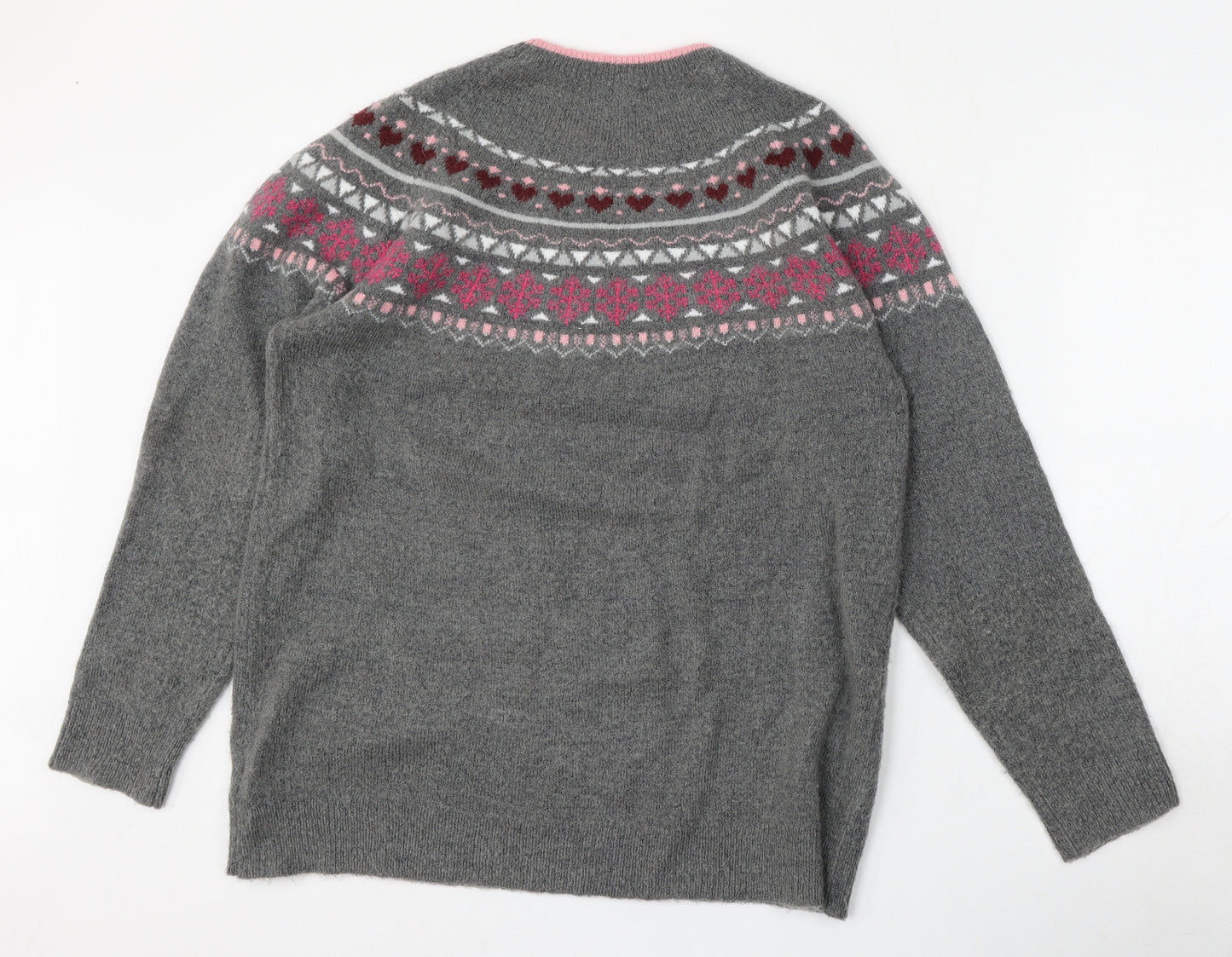 Damart Womens Grey Round Neck Geometric Acrylic Pullover Jumper Size M