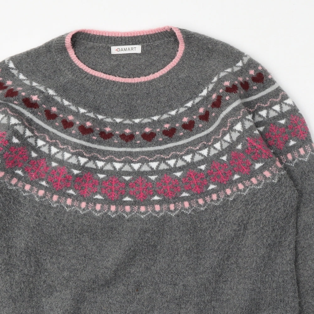 Damart Womens Grey Round Neck Geometric Acrylic Pullover Jumper Size M