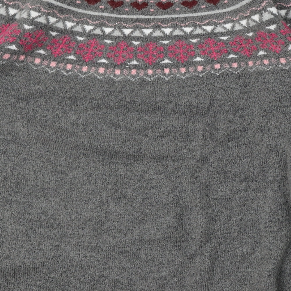 Damart Womens Grey Round Neck Geometric Acrylic Pullover Jumper Size M
