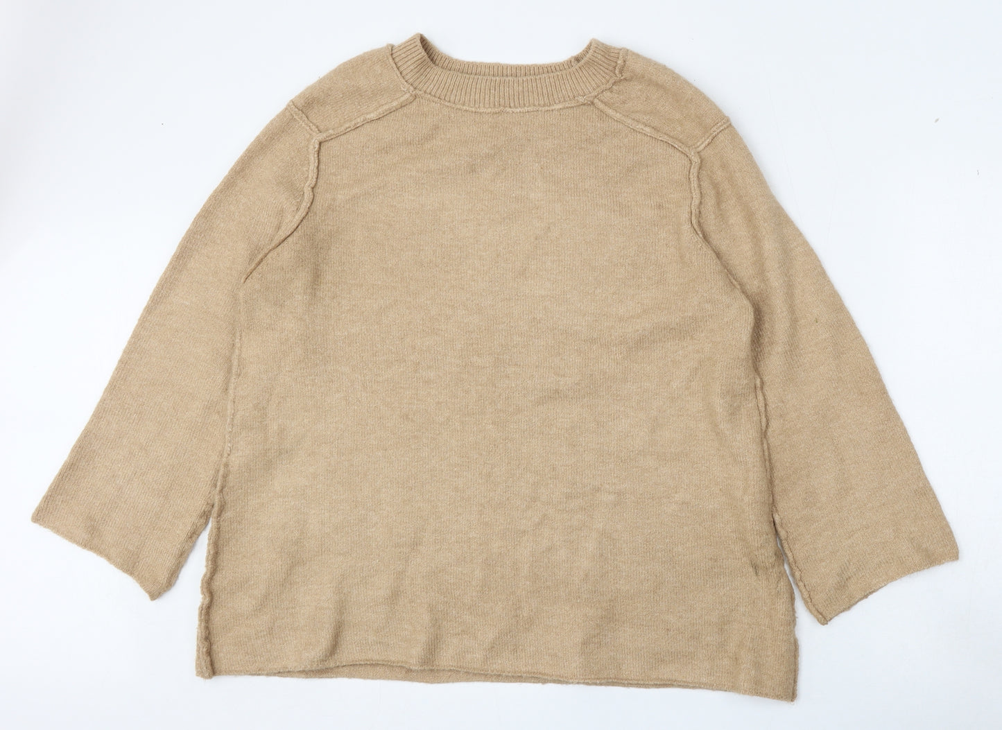 Zara Womens Beige Round Neck  Acrylic Pullover Jumper Size S