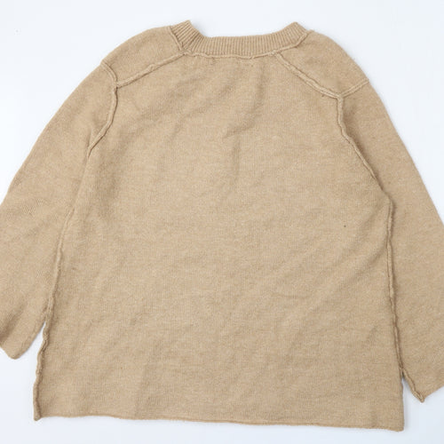 Zara Womens Beige Round Neck  Acrylic Pullover Jumper Size S
