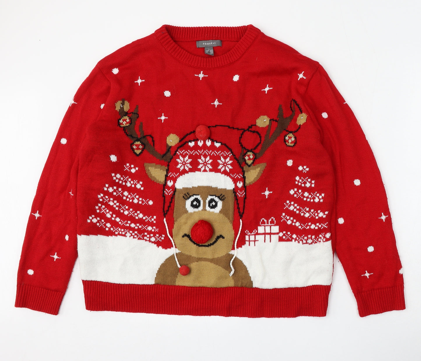 Primark Womens Red Round Neck  Acrylic Pullover Jumper Size L   - Christmas