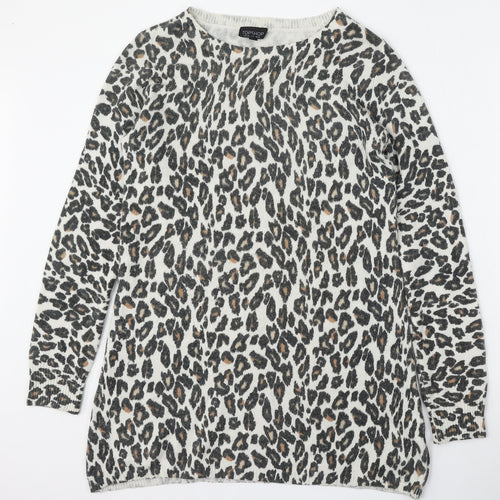 Topshop Womens Multicoloured Round Neck Animal Print Acrylic Pullover Jumper Size 12