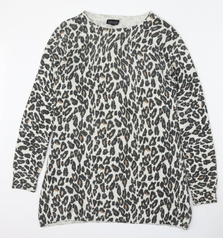 Topshop Womens Multicoloured Round Neck Animal Print Acrylic Pullover Jumper Size 12