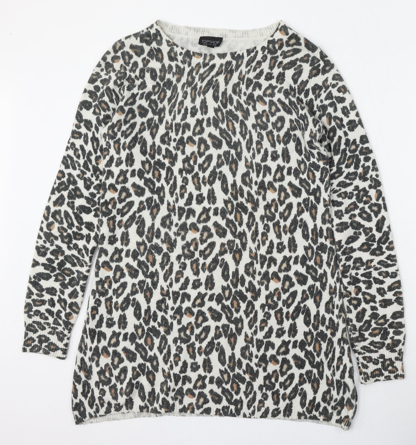 Topshop Womens Multicoloured Round Neck Animal Print Acrylic Pullover Jumper Size 12