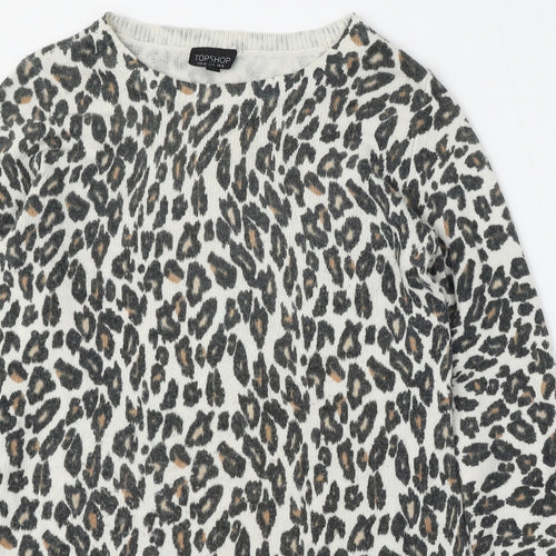 Topshop Womens Multicoloured Round Neck Animal Print Acrylic Pullover Jumper Size 12