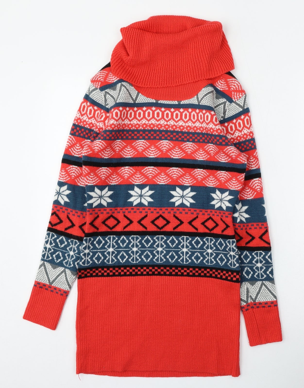 Krisp Womens Red Roll Neck Geometric Polyester Pullover Jumper Size M