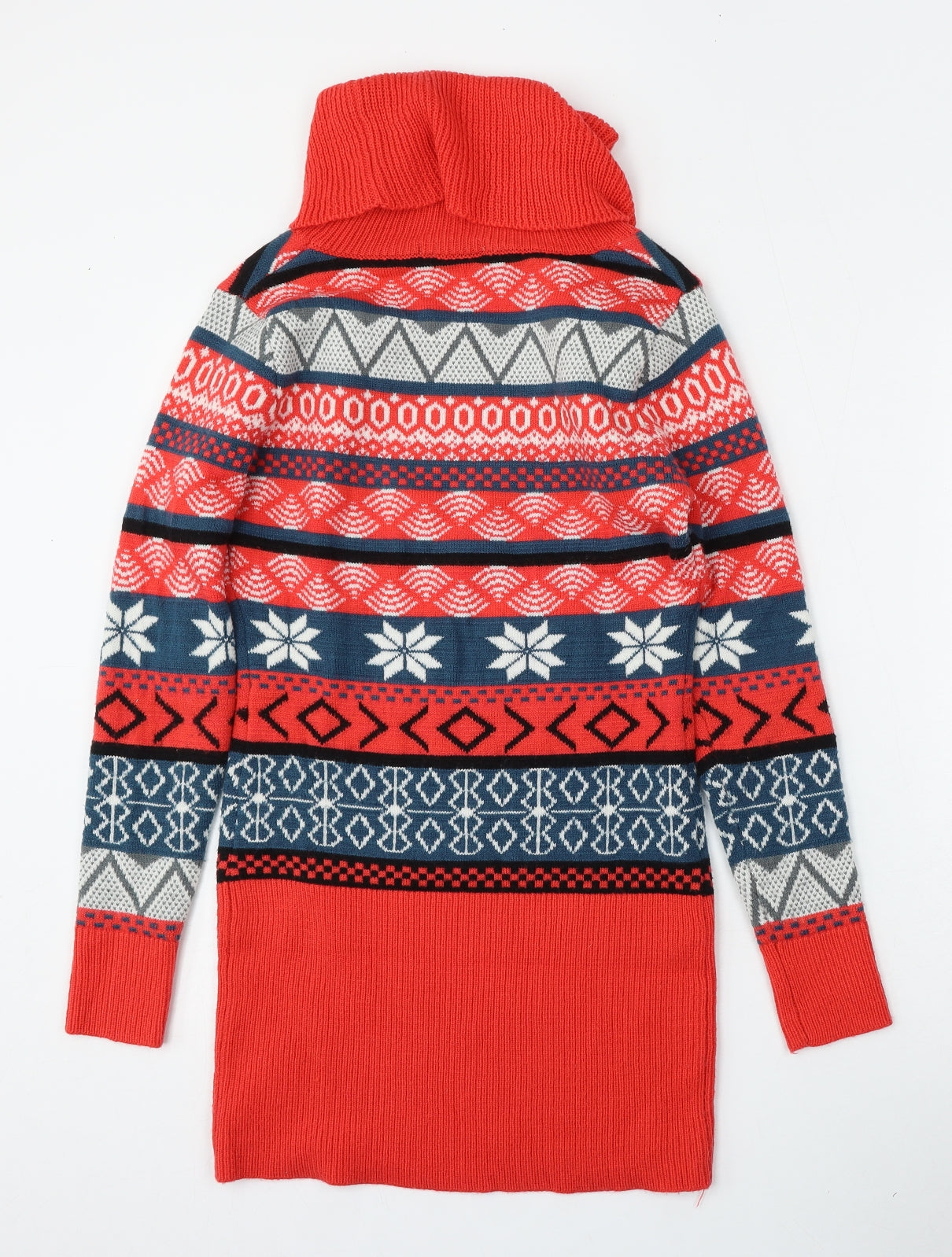 Krisp Womens Red Roll Neck Geometric Polyester Pullover Jumper Size M
