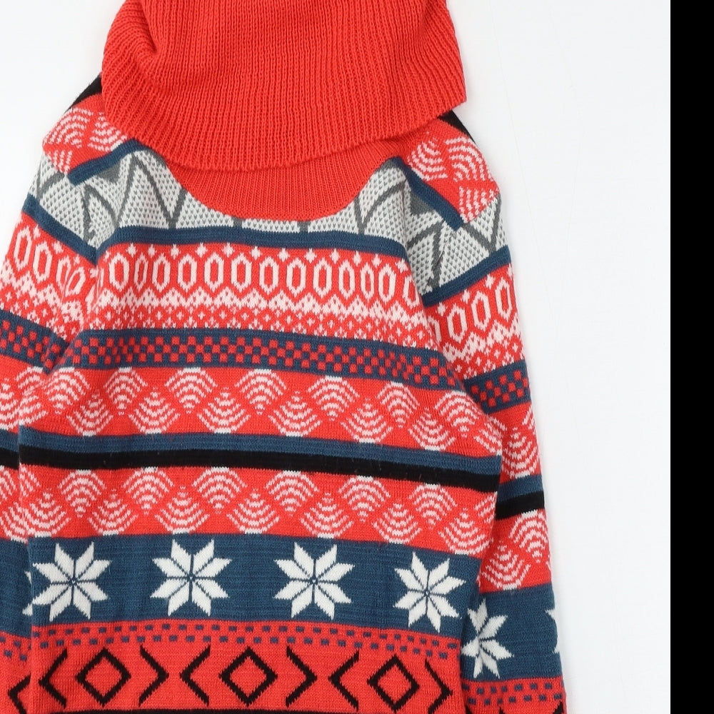 Krisp Womens Red Roll Neck Geometric Polyester Pullover Jumper Size M