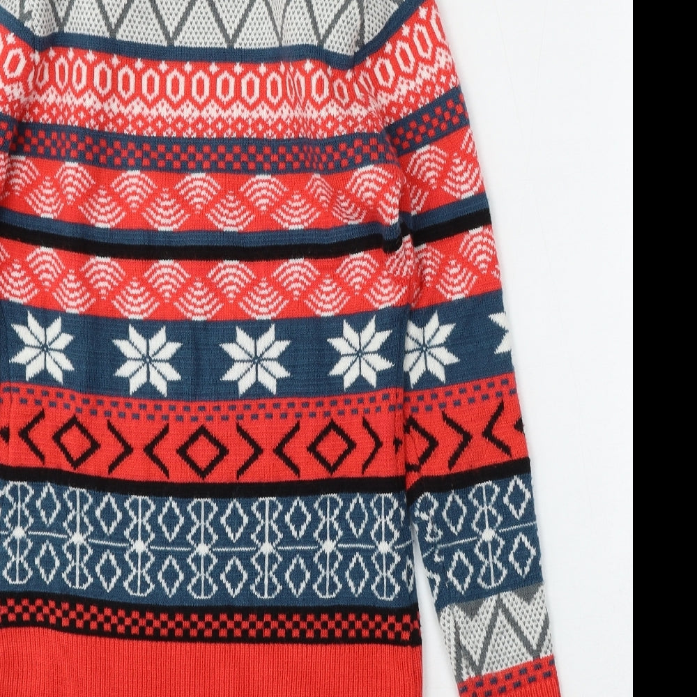 Krisp Womens Red Roll Neck Geometric Polyester Pullover Jumper Size M