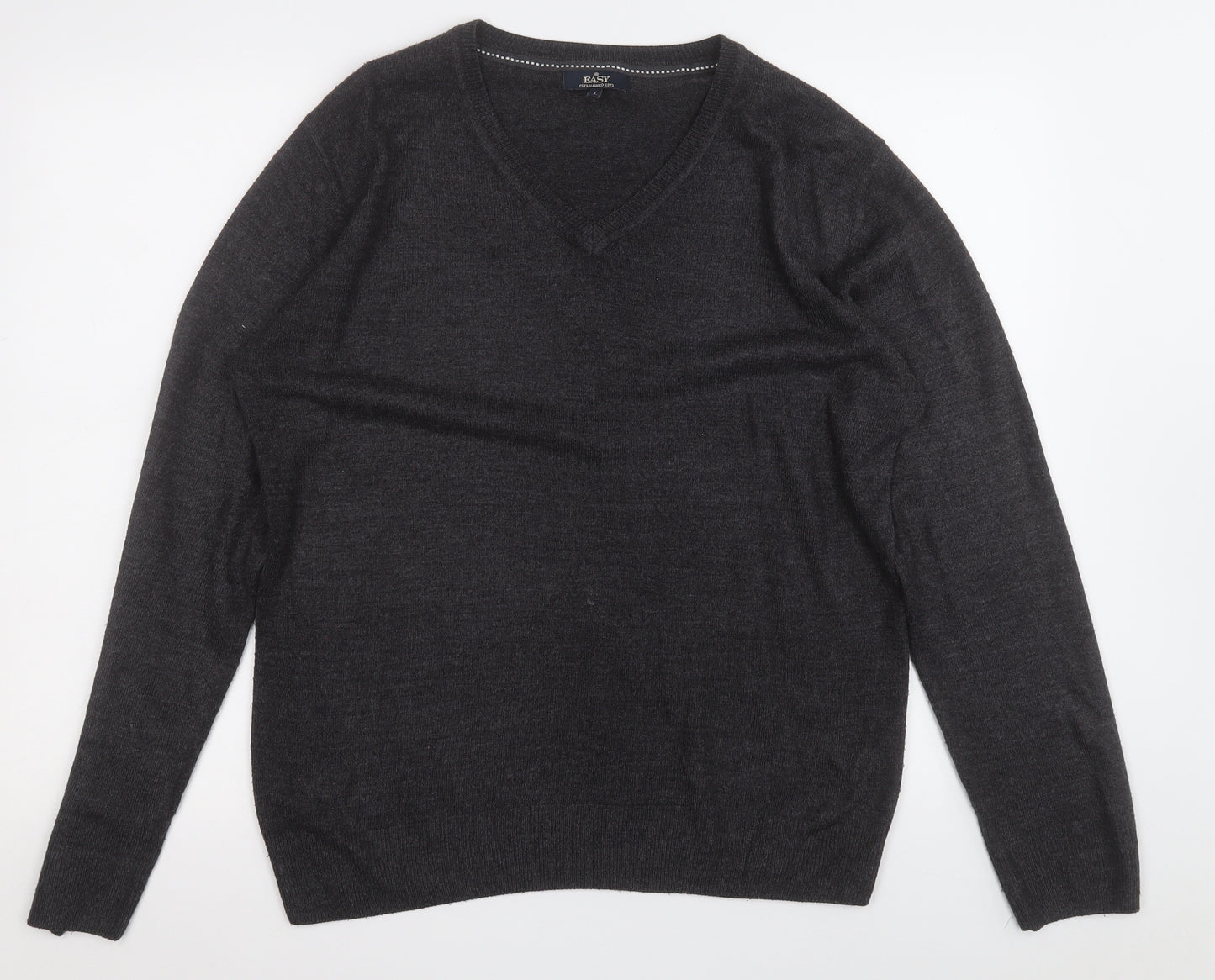 Easy Mens Grey Round Neck  Acrylic Pullover Jumper Size L