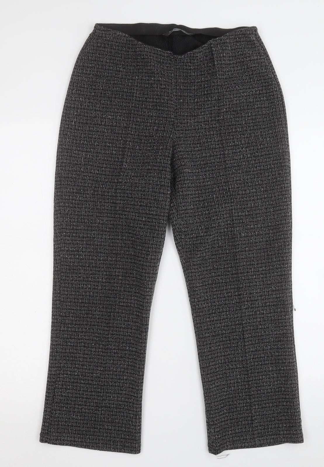 Preworn Womens Black Herringbone Polyester Dress Pants Trousers Size 10 L24 in Regular