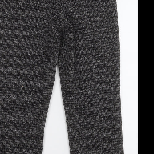 Preworn Womens Black Herringbone Polyester Dress Pants Trousers Size 10 L24 in Regular