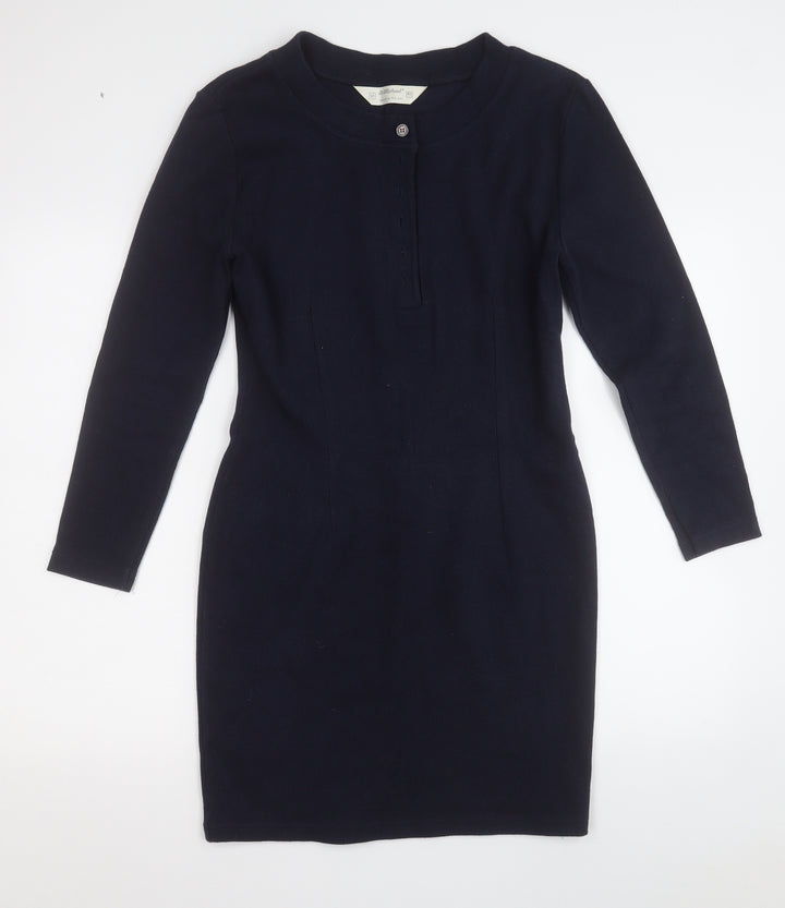 St Michael Womens Blue Polyester Jumper Dress Size 12 Round Neck Button