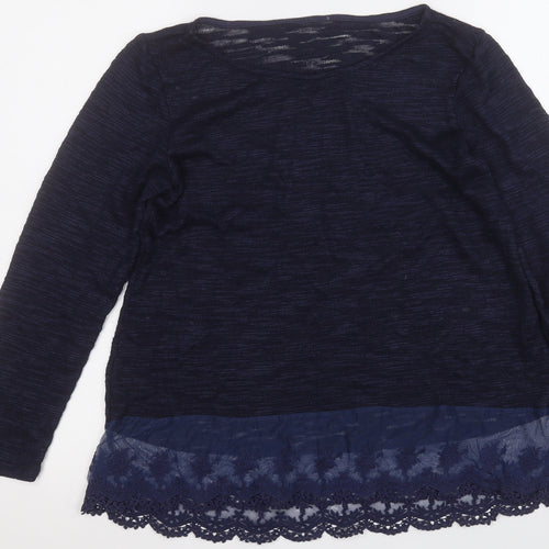 Preworn Womens Blue Round Neck Geometric Acrylic Pullover Jumper Size M
