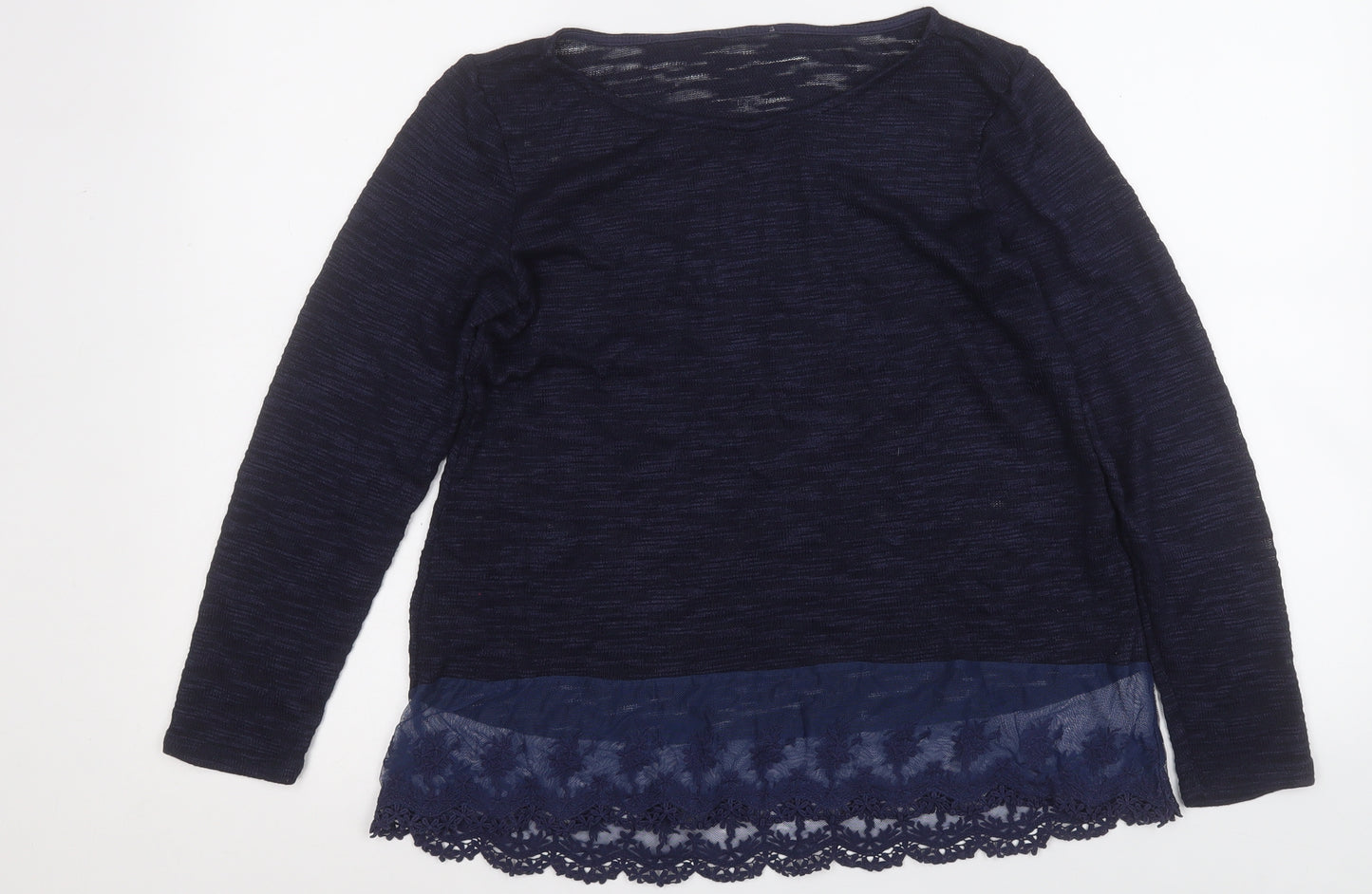 Preworn Womens Blue Round Neck Geometric Acrylic Pullover Jumper Size M