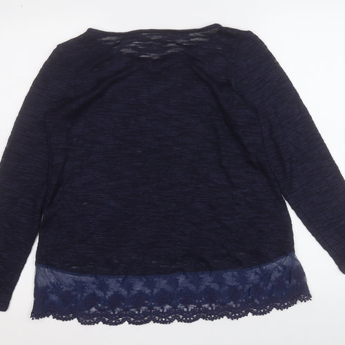 Preworn Womens Blue Round Neck Geometric Acrylic Pullover Jumper Size M
