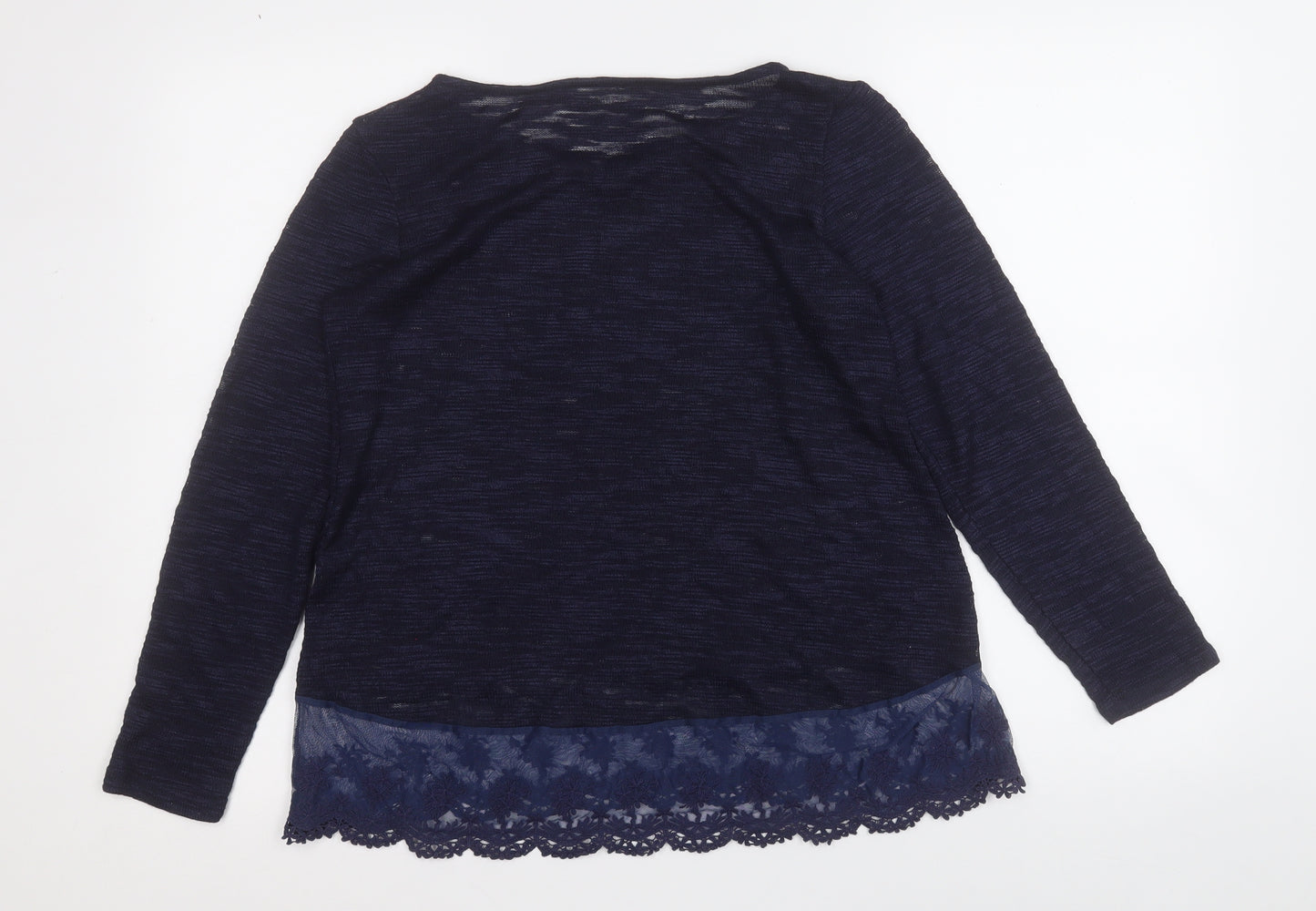 Preworn Womens Blue Round Neck Geometric Acrylic Pullover Jumper Size M