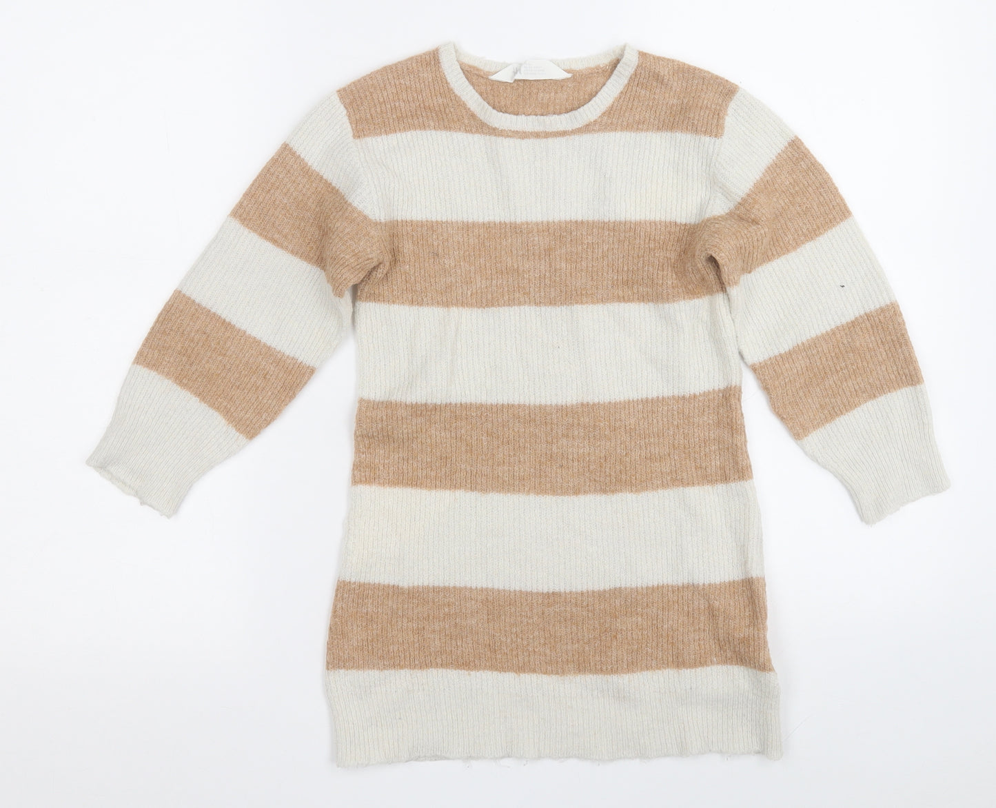H&M Girls Brown Striped Acrylic Jumper Dress  Size 4-5 Years  Round Neck