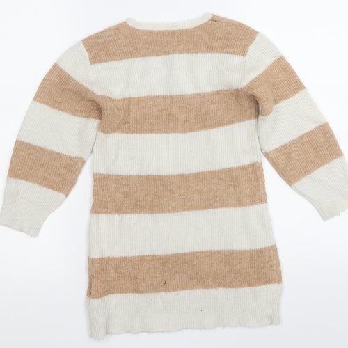 H&M Girls Brown Striped Acrylic Jumper Dress  Size 4-5 Years  Round Neck