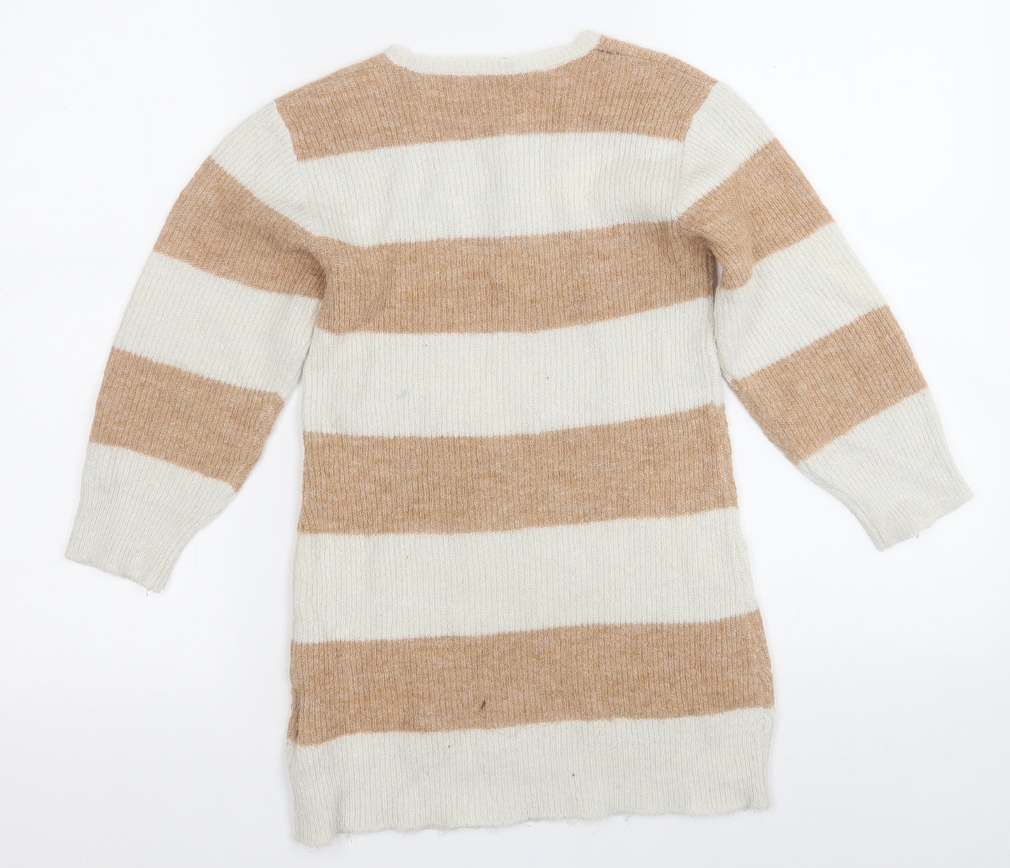 H&M Girls Brown Striped Acrylic Jumper Dress  Size 4-5 Years  Round Neck