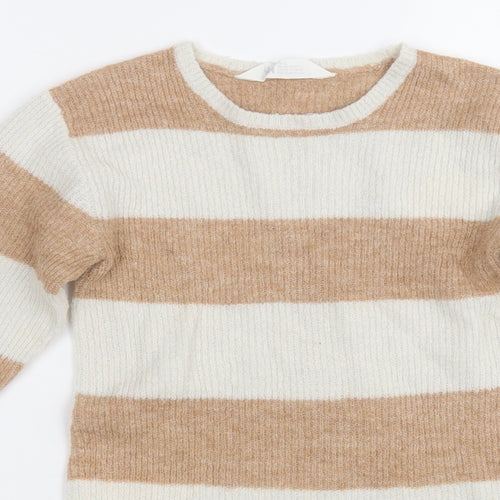 H&M Girls Brown Striped Acrylic Jumper Dress  Size 4-5 Years  Round Neck