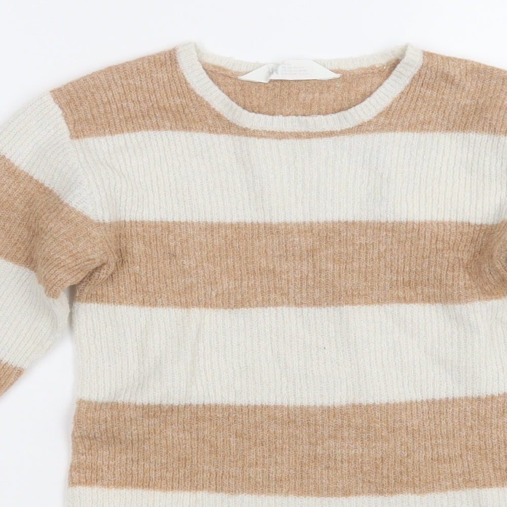 H&M Girls Brown Striped Acrylic Jumper Dress  Size 4-5 Years  Round Neck