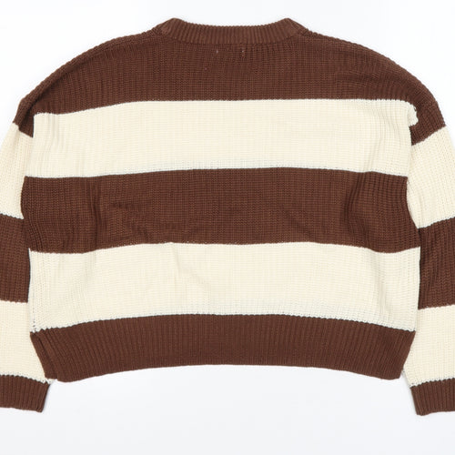 Stradivarius Womens Beige Round Neck Striped Acrylic Pullover Jumper Size S