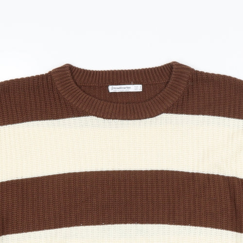 Stradivarius Womens Beige Round Neck Striped Acrylic Pullover Jumper Size S