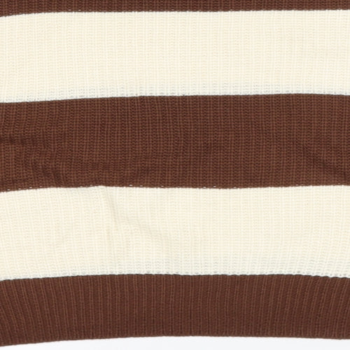 Stradivarius Womens Beige Round Neck Striped Acrylic Pullover Jumper Size S