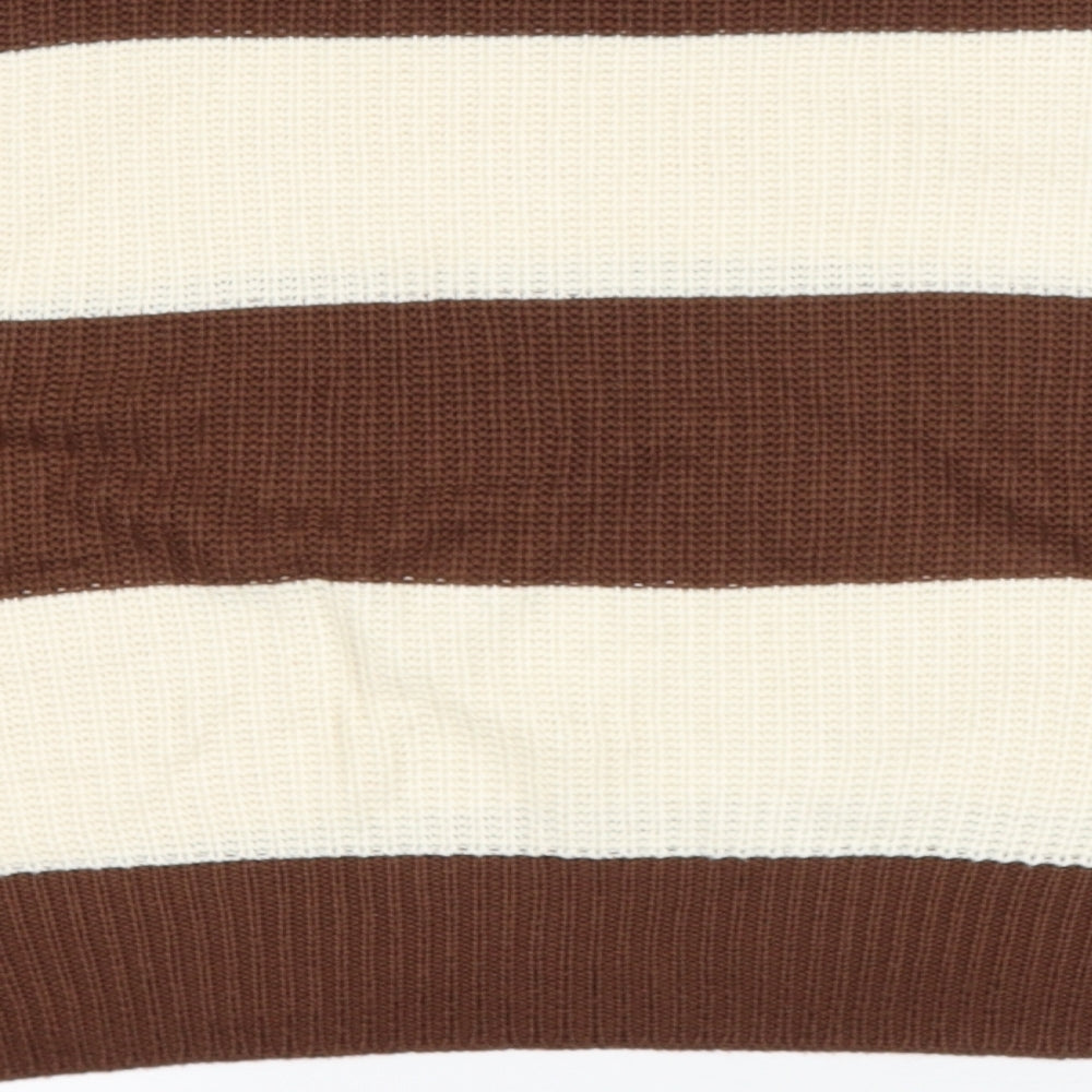 Stradivarius Womens Beige Round Neck Striped Acrylic Pullover Jumper Size S