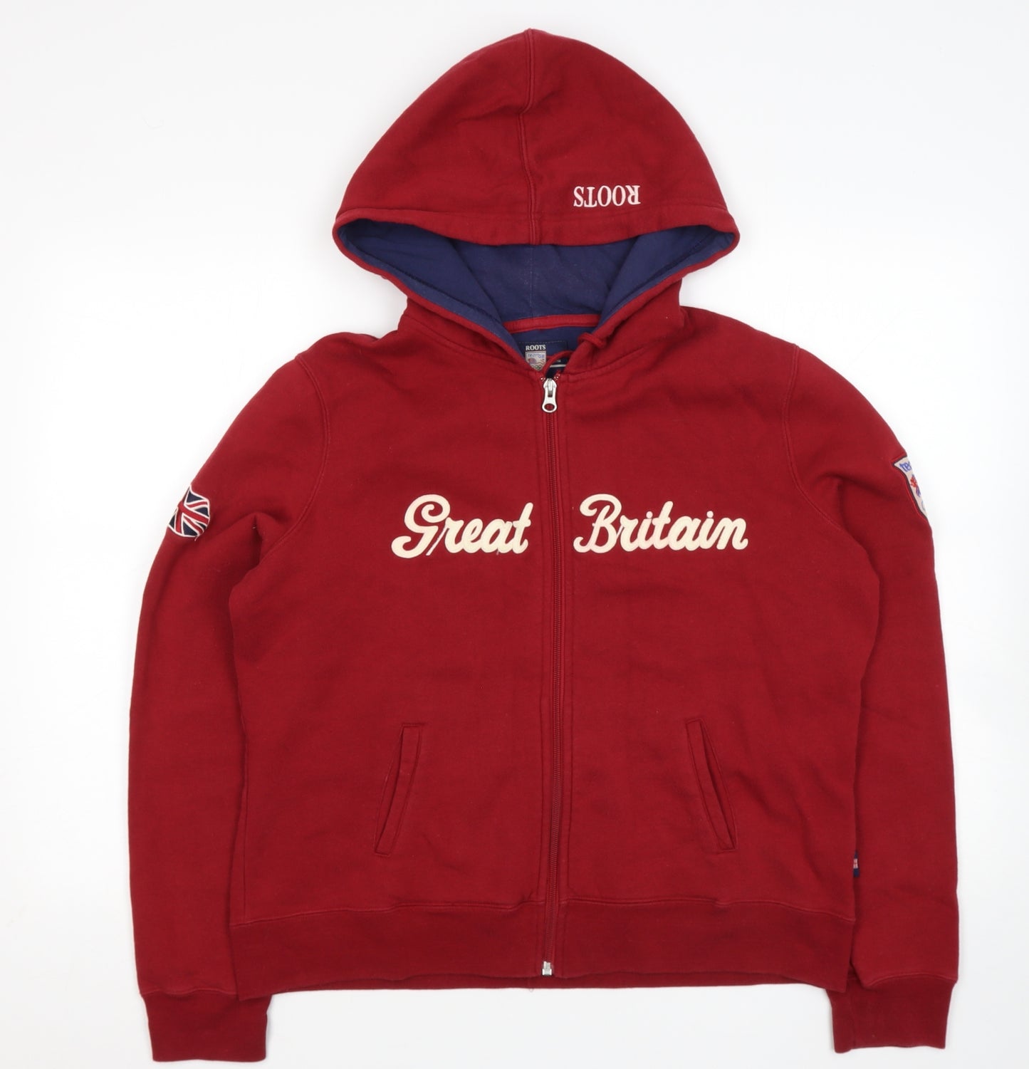 Roots Mens Red  Cotton Full Zip Hoodie Size L