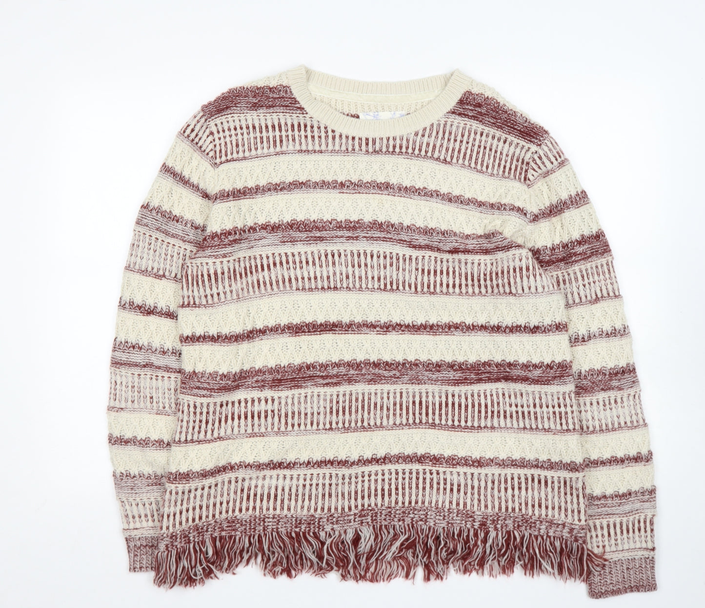 Falmer Heritage Womens Beige Round Neck Geometric Acrylic Pullover Jumper Size 16