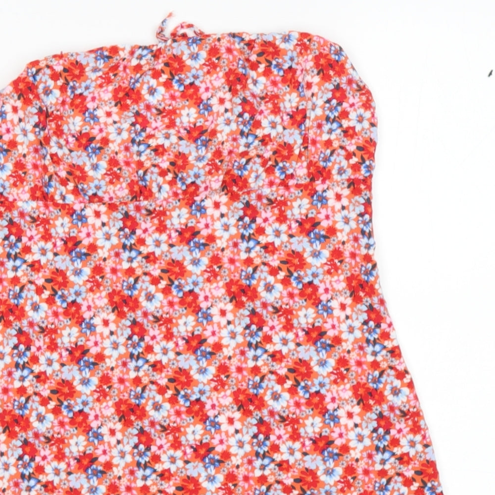 Primark Girls Red Floral Viscose Skater Dress  Size 12 Years  Square Neck