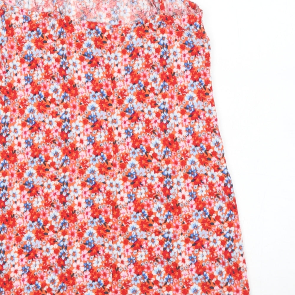 Primark Girls Red Floral Viscose Skater Dress  Size 12 Years  Square Neck