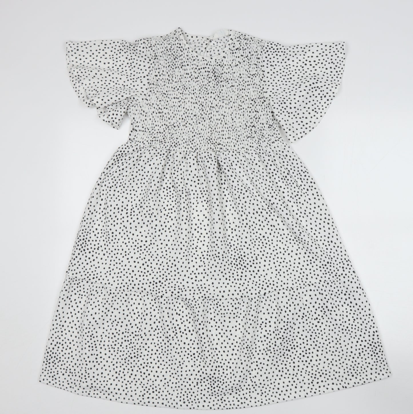 Primark Girls White Spotted Polyester Maxi  Size 11-12 Years  Round Neck
