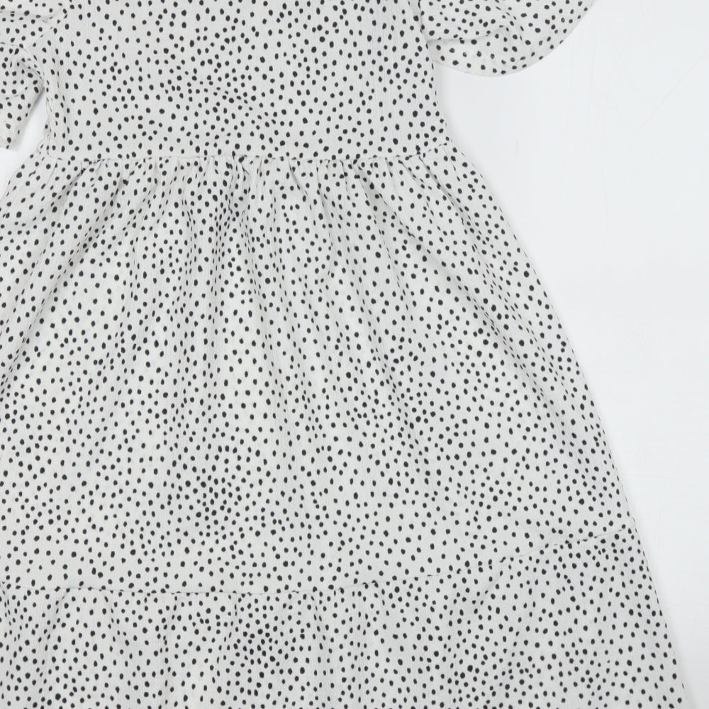 Primark Girls White Spotted Polyester Maxi  Size 11-12 Years  Round Neck
