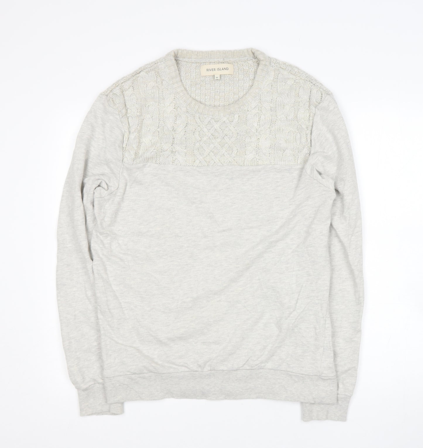 River Island` Mens Beige Round Neck  Cotton Pullover Jumper Size M
