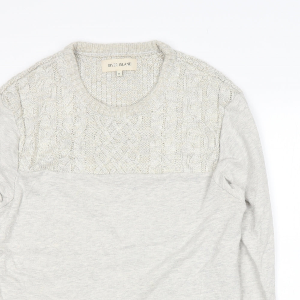 River Island` Mens Beige Round Neck  Cotton Pullover Jumper Size M