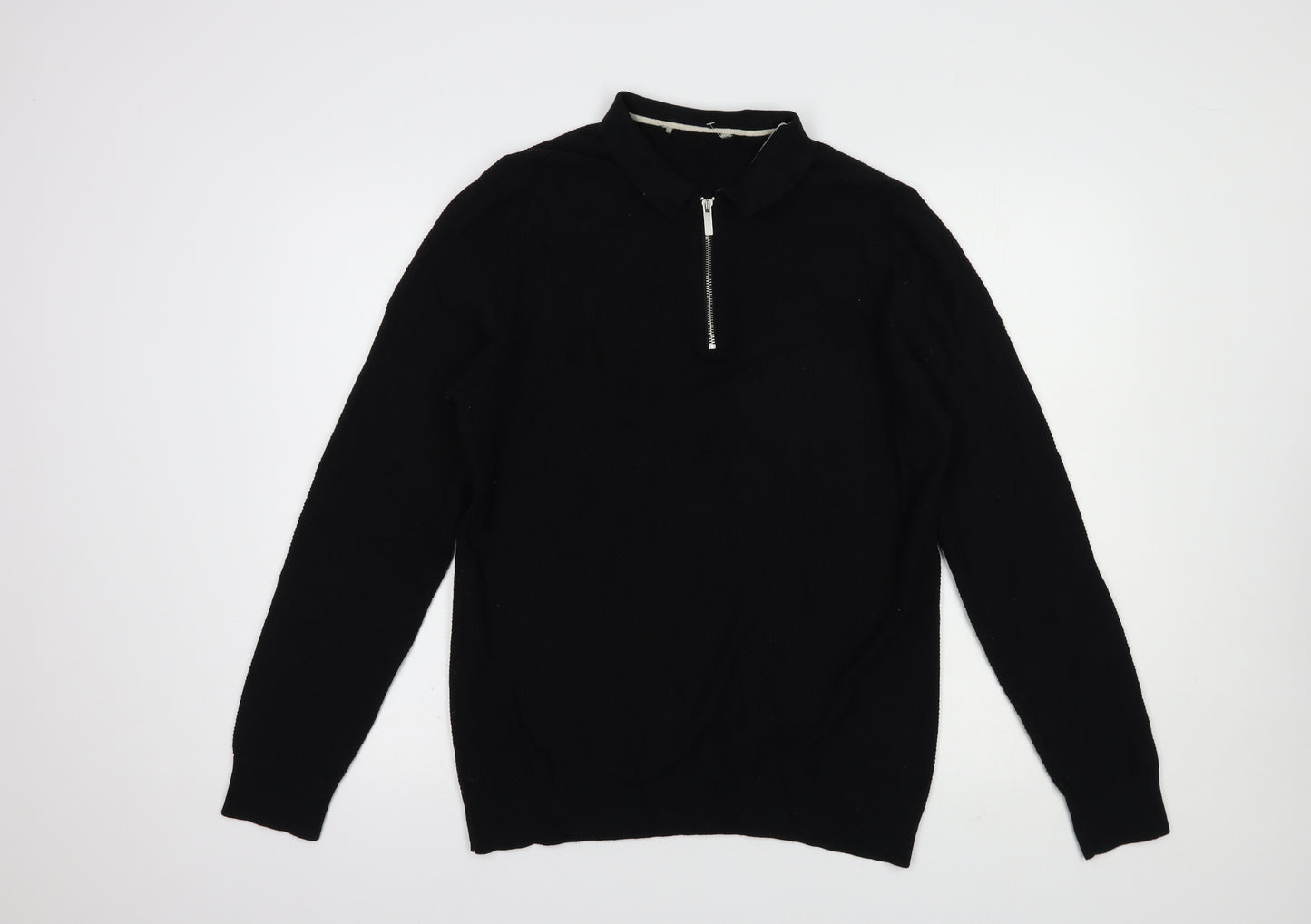 George Mens Black Collared  Cotton Pullover Jumper Size L