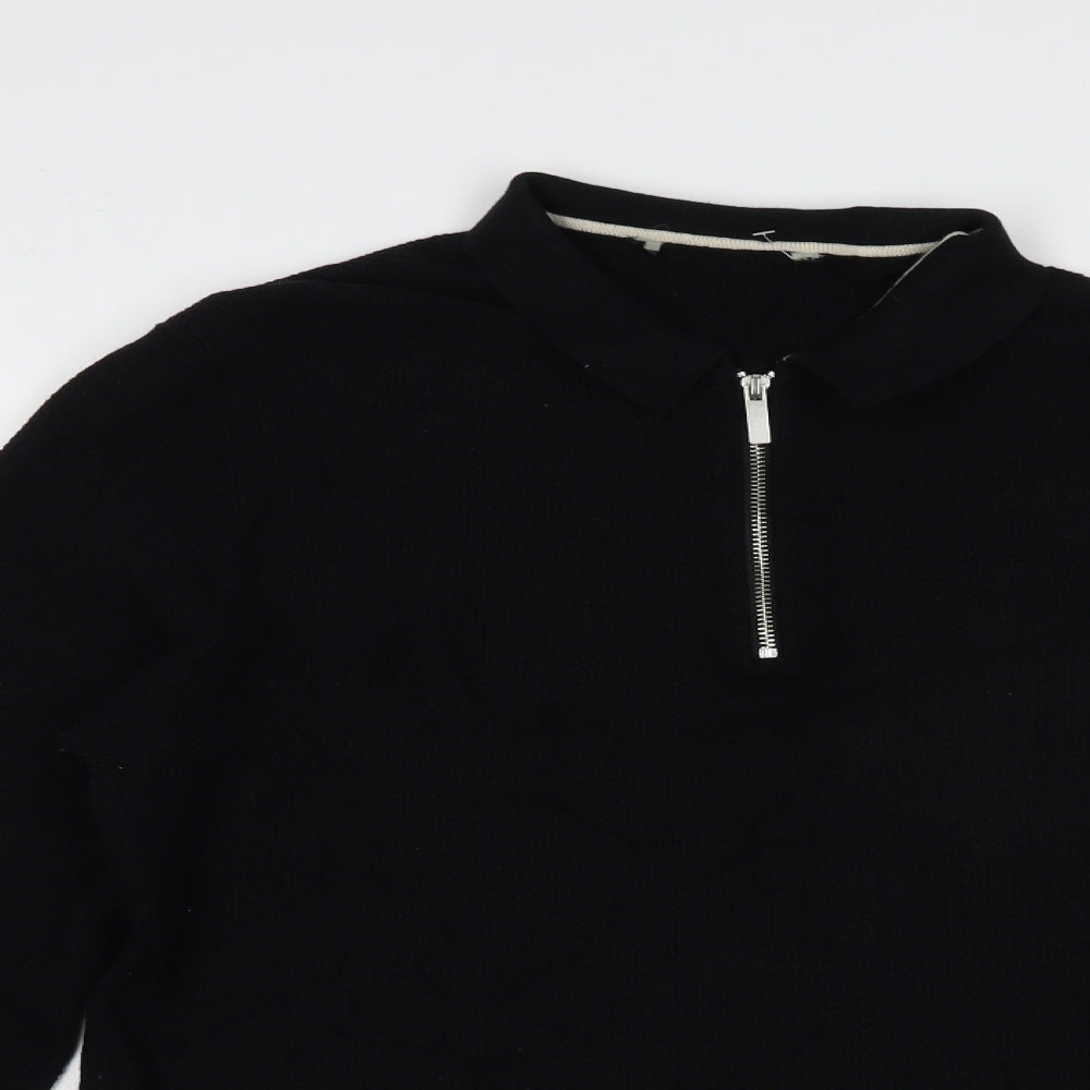 George Mens Black Collared  Cotton Pullover Jumper Size L