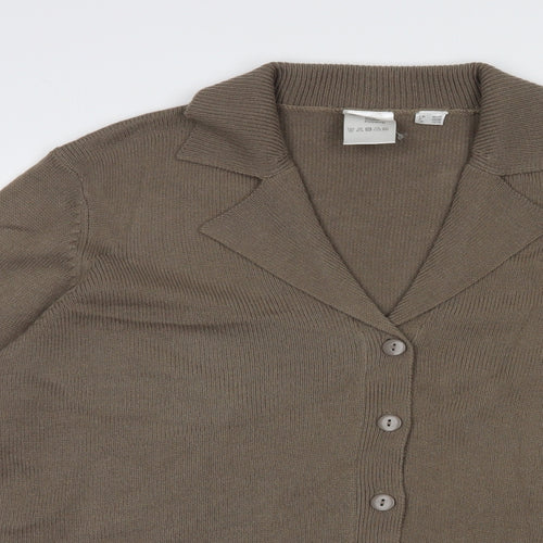Preworn Womens Beige Collared  Acrylic Cardigan Jumper Size 18