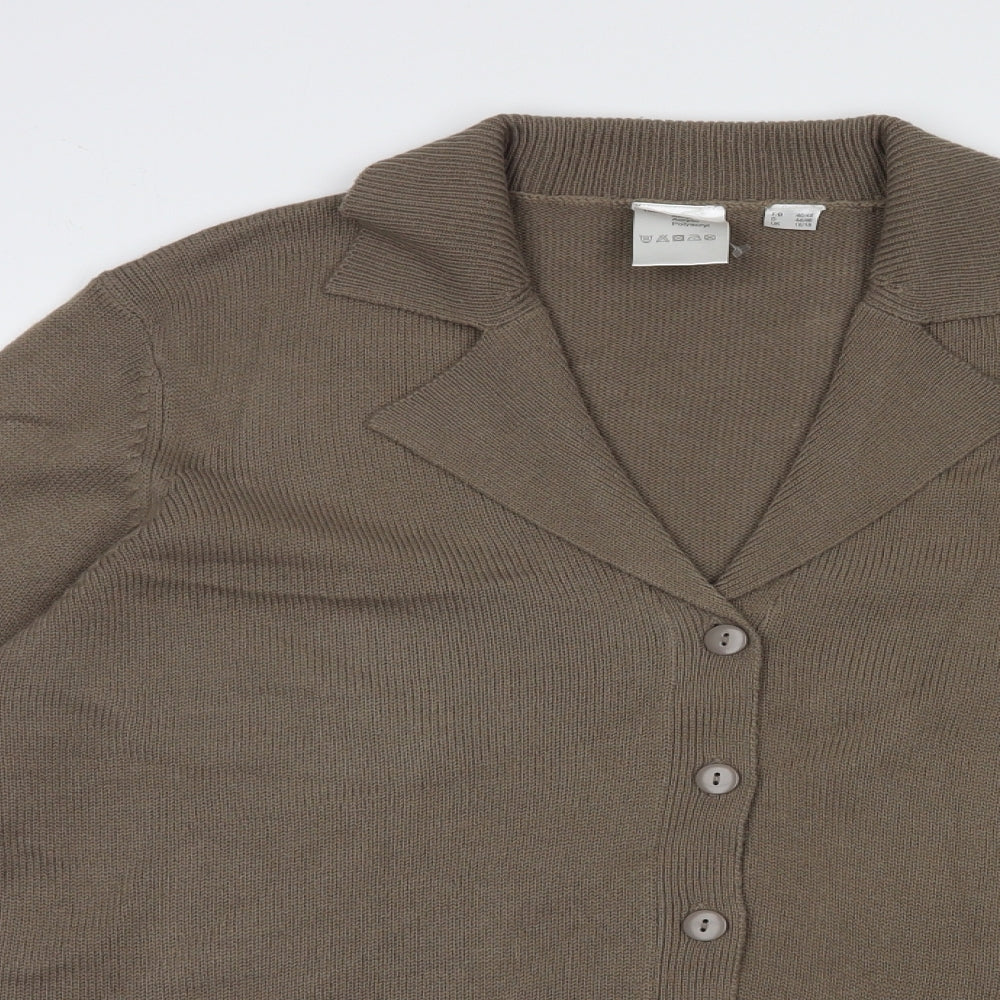 Preworn Womens Beige Collared  Acrylic Cardigan Jumper Size 18