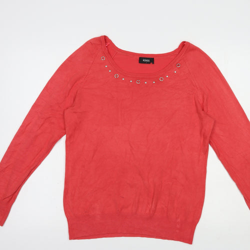 Klass Womens Red Boat Neck  Viscose Pullover Jumper Size L   - Neckline Detail